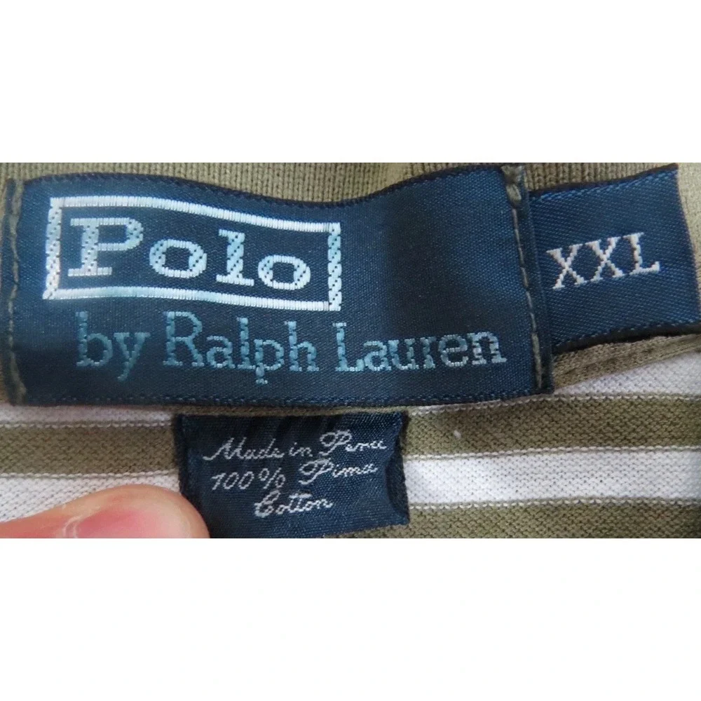 Polo Ralph Lauren Shirt Mens XXL Green White Striped Pima Cotton Short Sleeves